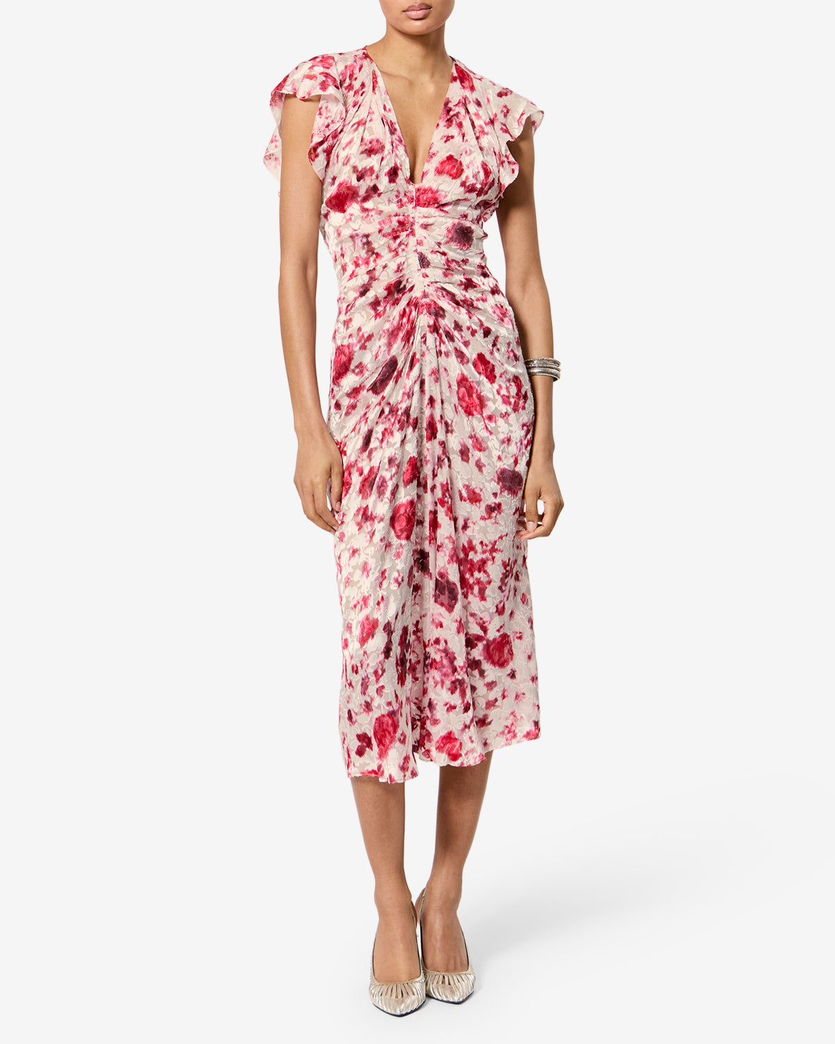 Isabel Marant Lyndsay robe longue écru-rose soie