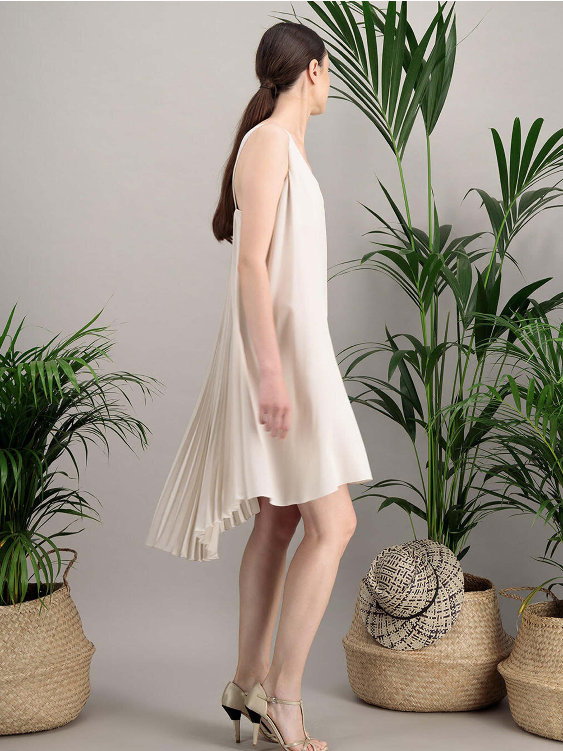 Anahide Saint André Amaya robe crêpe soie blanc sable