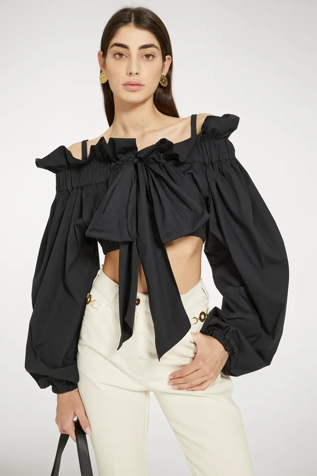 Patou TO043 top cropped noir coton à nouer