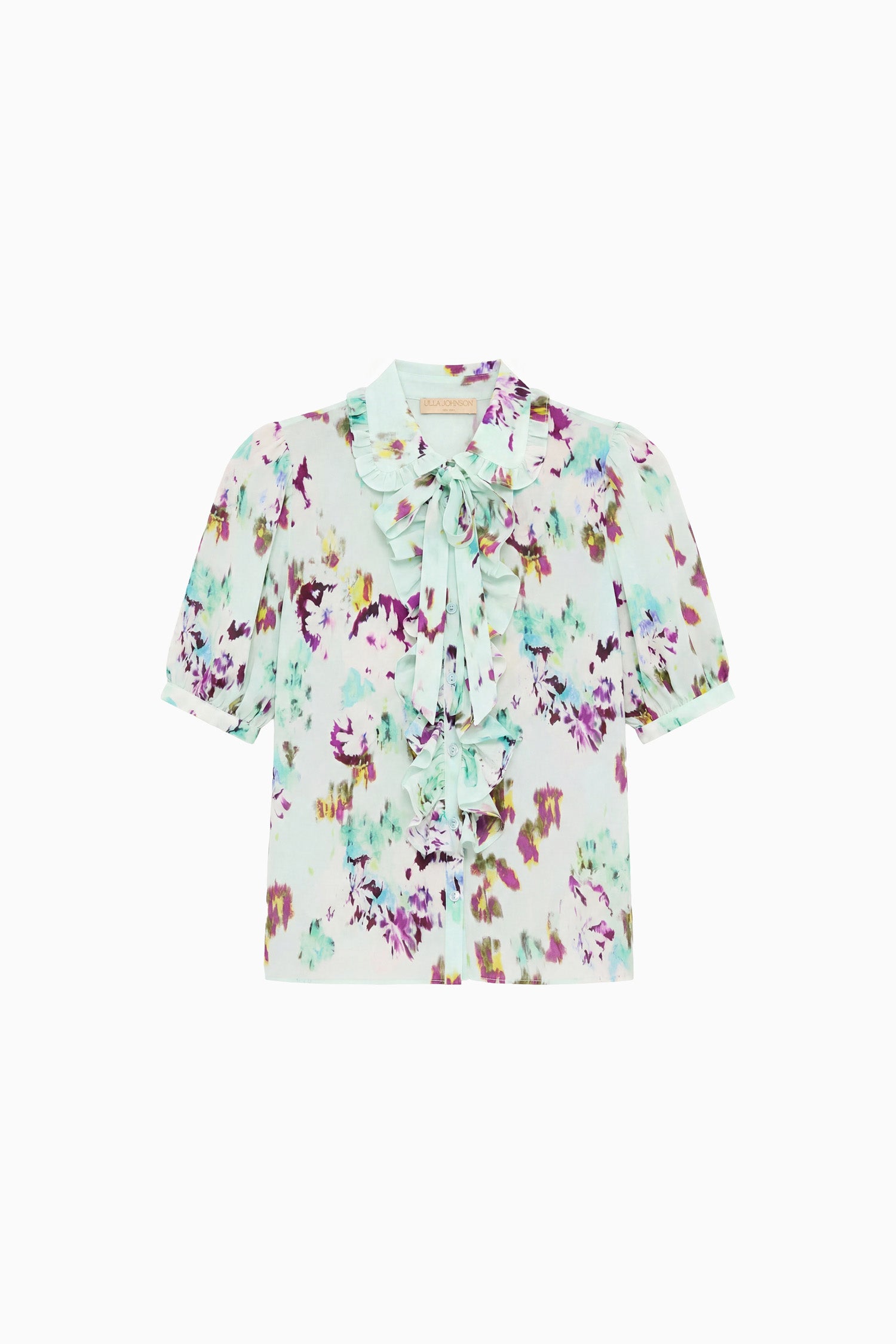 Ulla Johnson Camellia top soie Oasis vert manches courtes