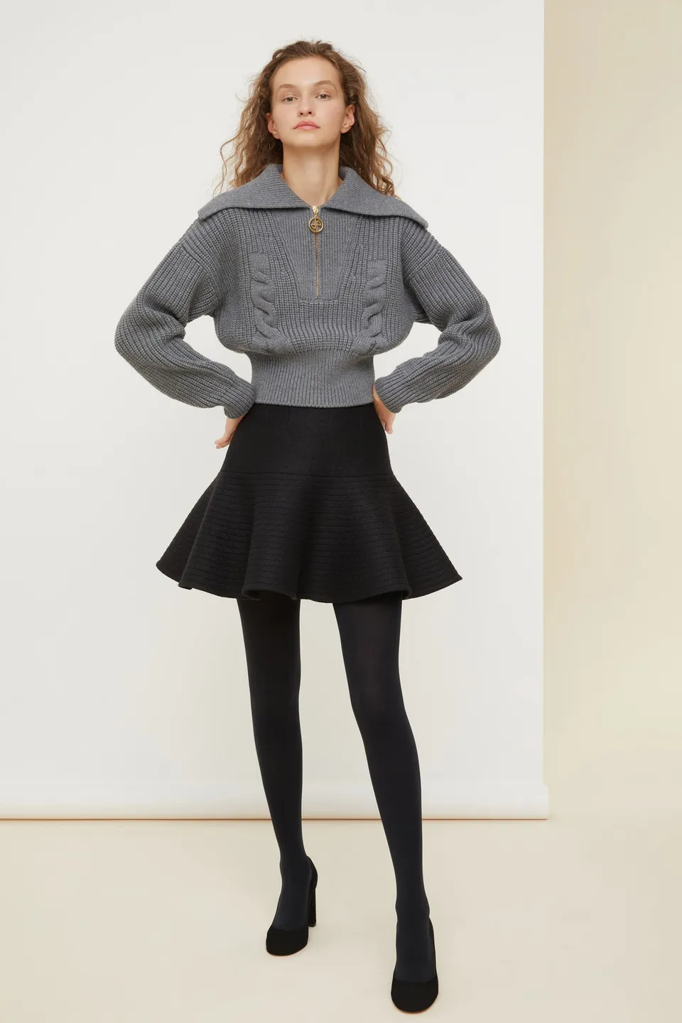Patou H21KN039 pull laine col marin Gris Clair