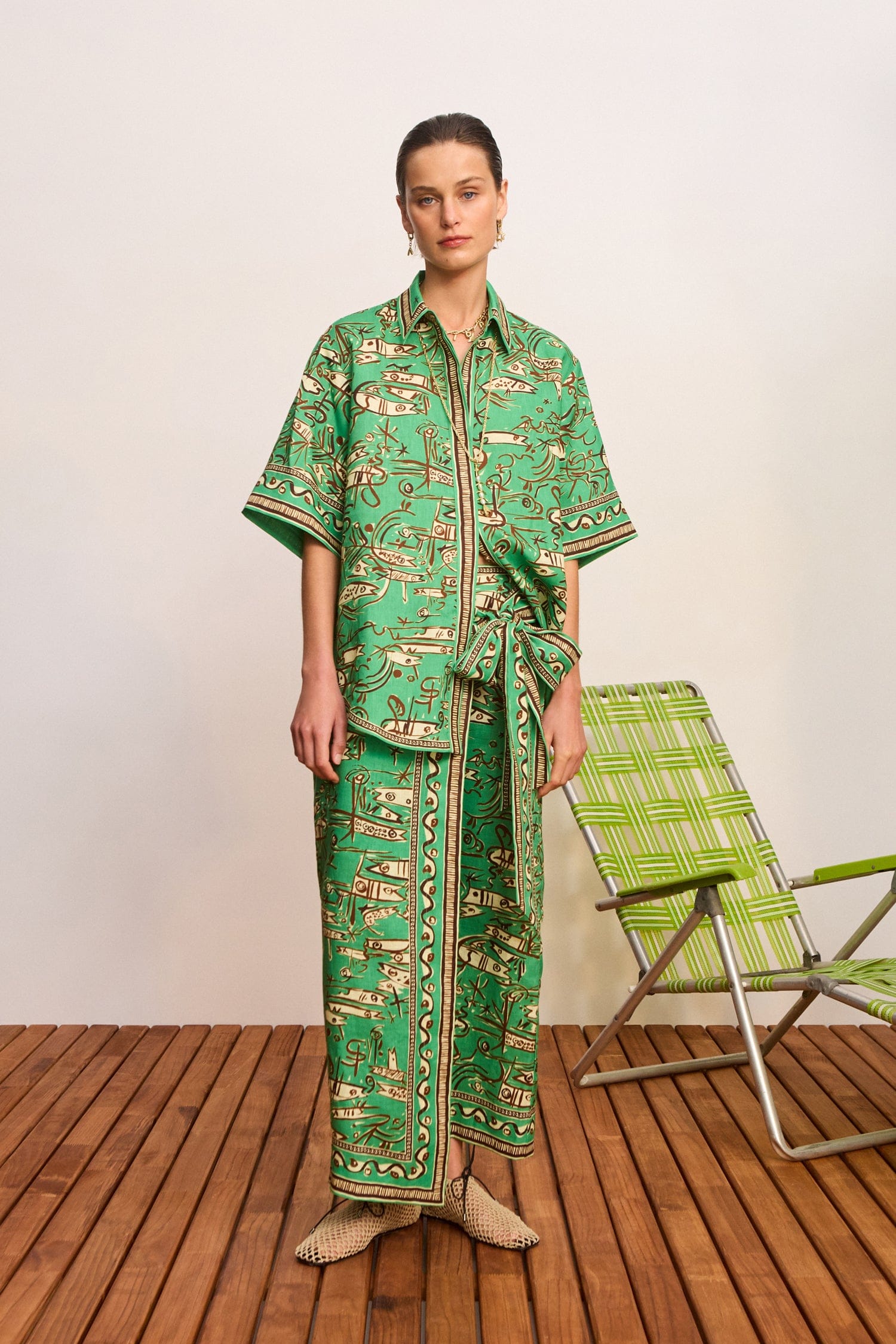 Alemäis Fish Sticks jupe sarong lin imprimé