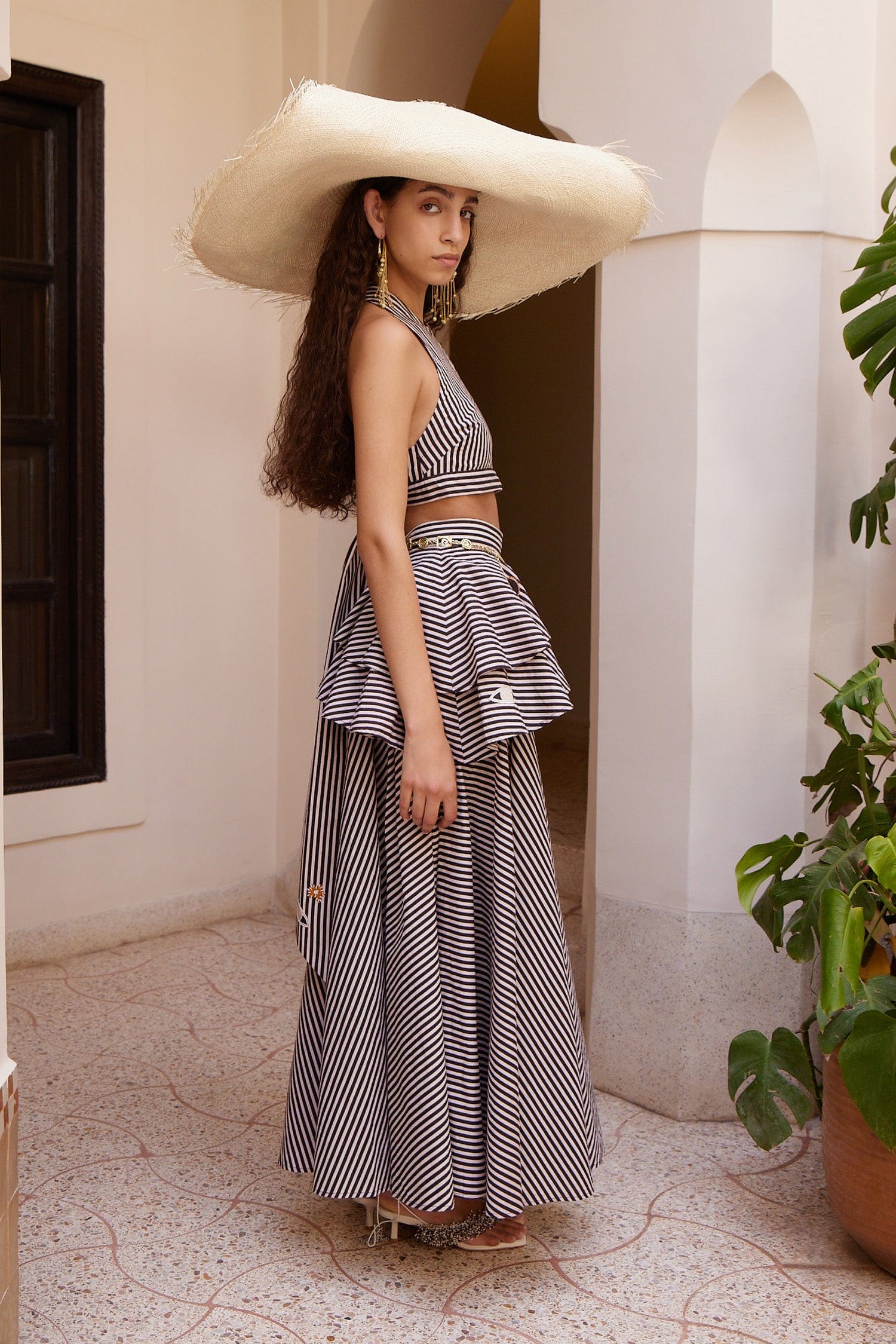 Alemäis Sirocco top halter brodé coton bio rayé