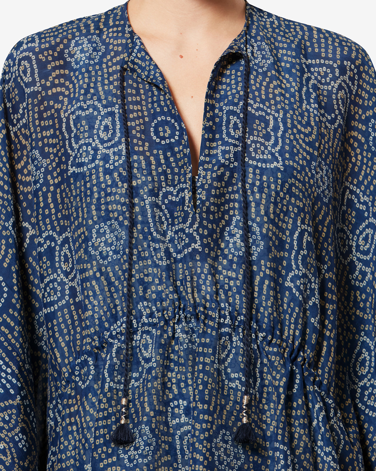 Isabel Marant Loreliz KF001XFA kaftan coton bleu pompons
