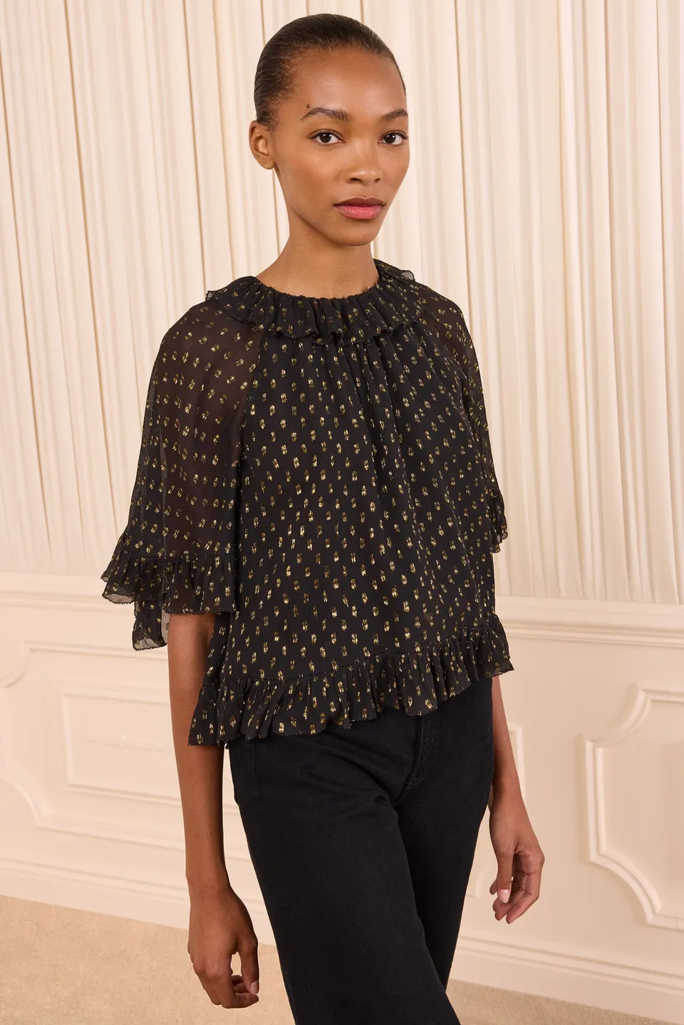 Ulla Johnson Minna blouse noir soie volants