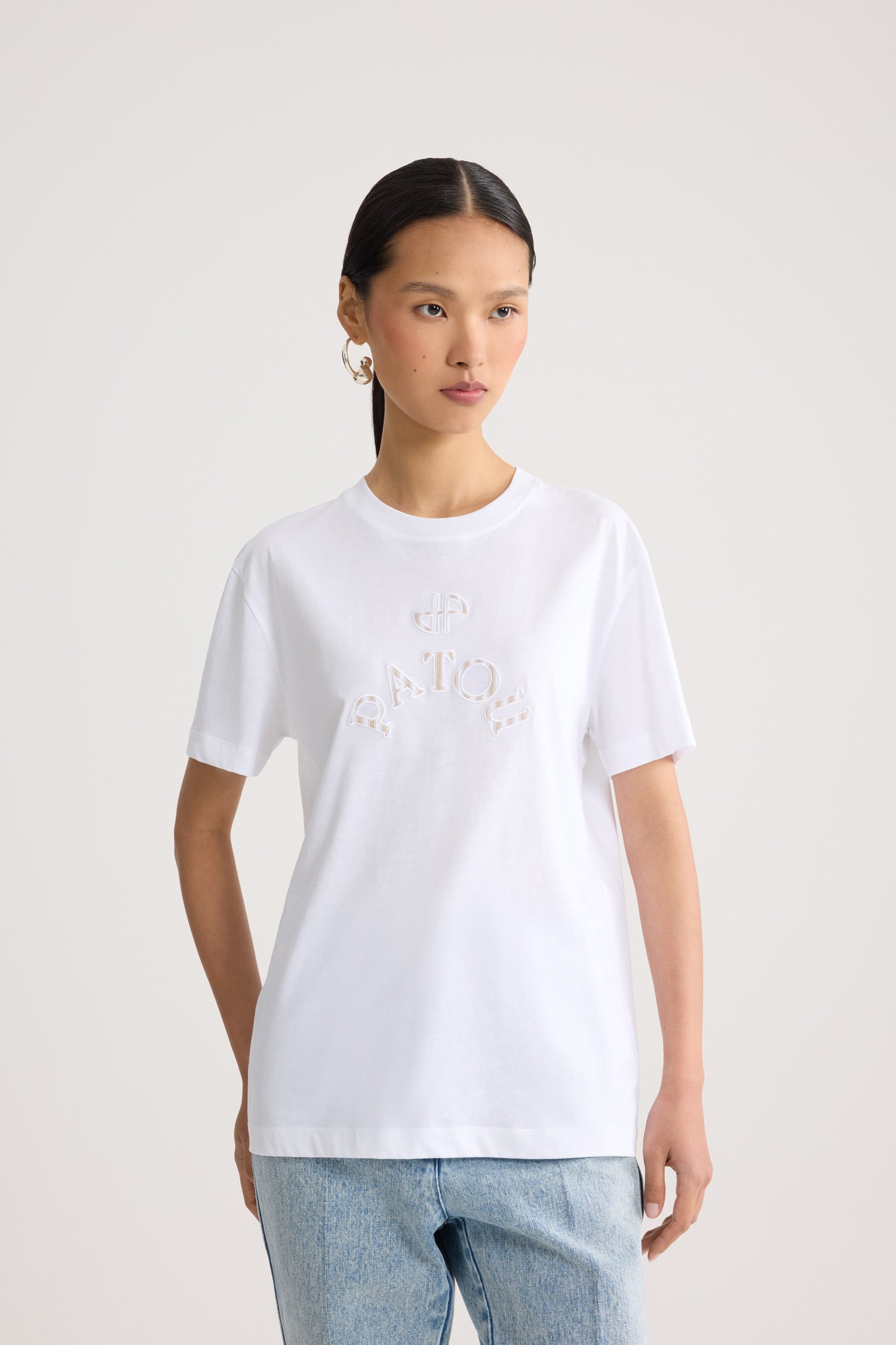 Patou JE217 t-shirt blanc coton bio broderie JP