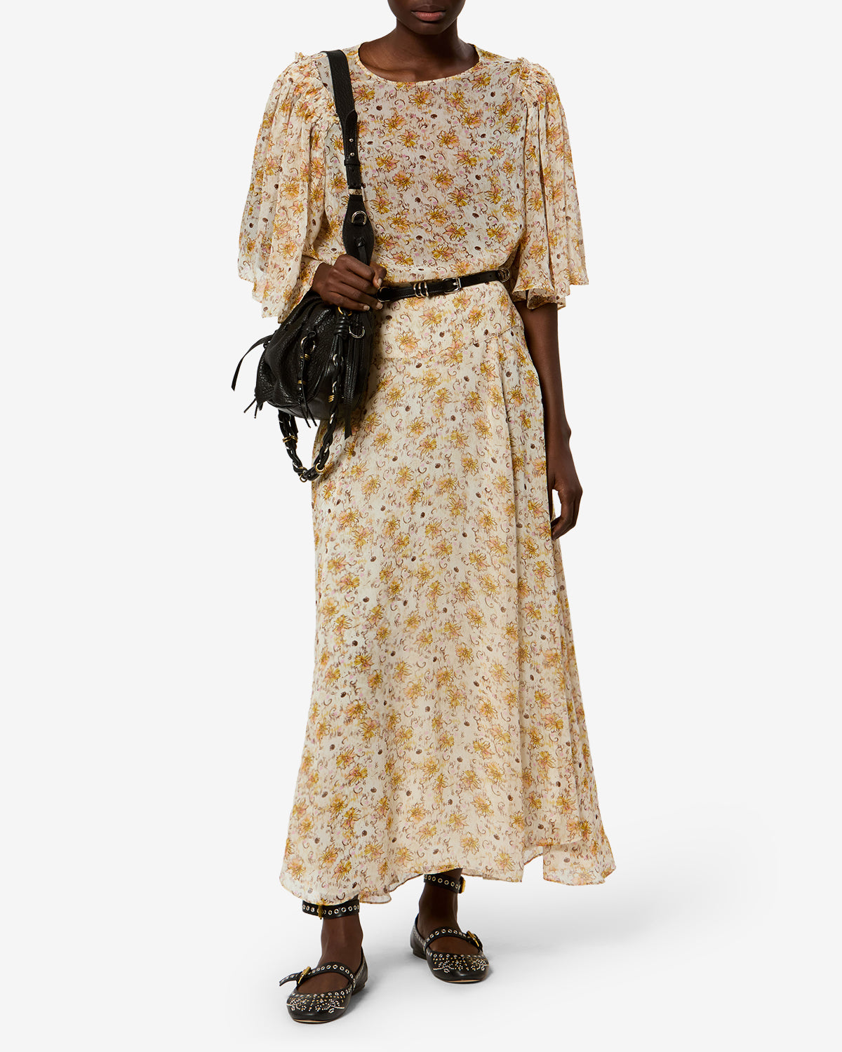 Isabel Marant Fran JU0540FA jupe longue jaune-écru imprimée