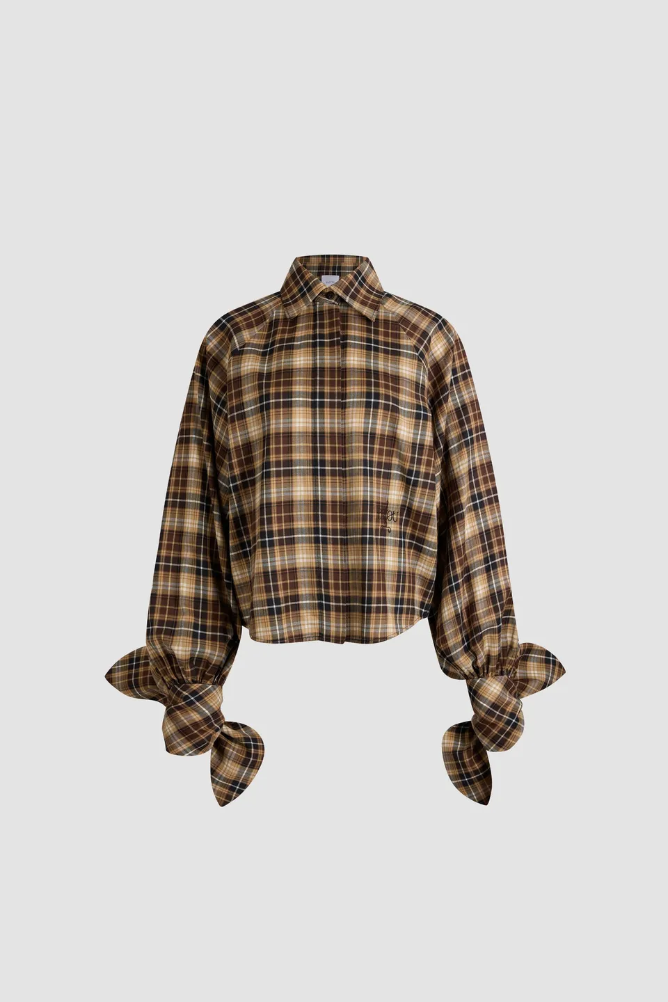 Patou BL064 chemisier coton Chestnut Tartan ample manches nouées
