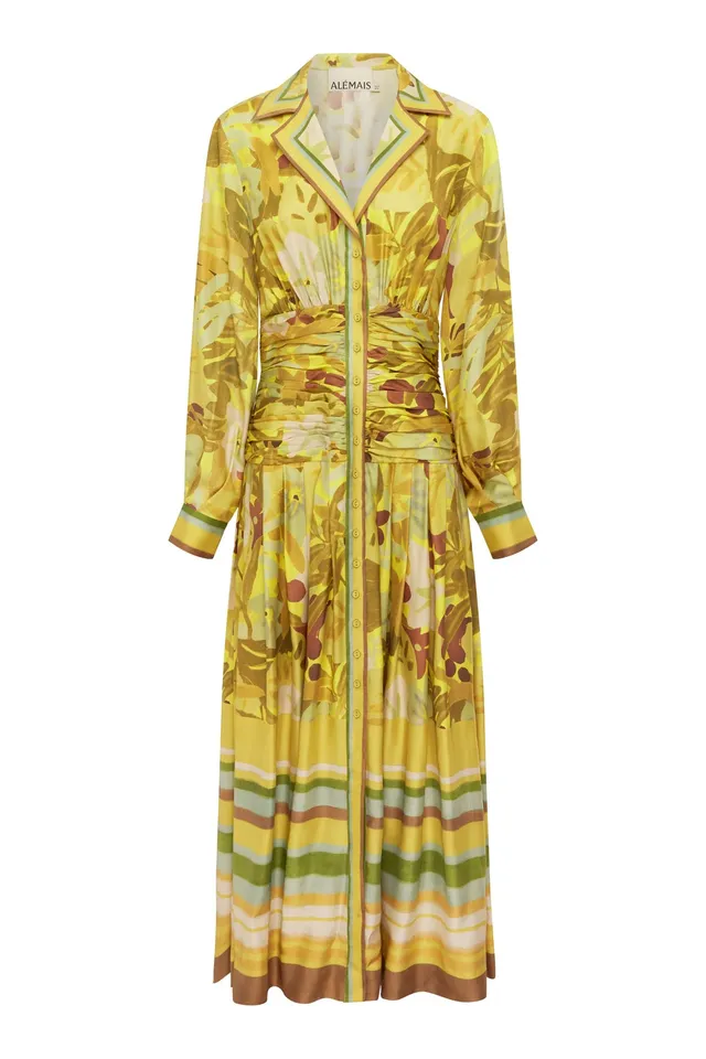 Alemäis Maxi Silk Ruched Shirtdress robe chemise soie jungle