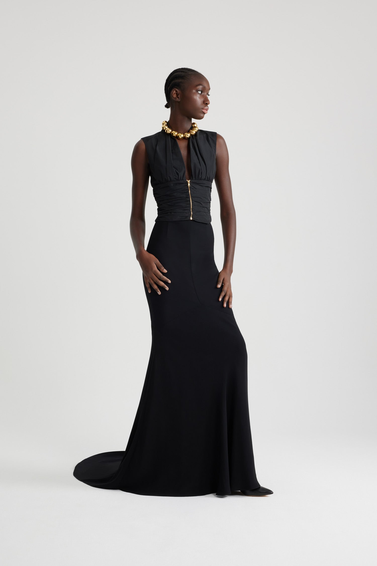 Patou SK068 jupe longue noire 34-44 crêpe sirène