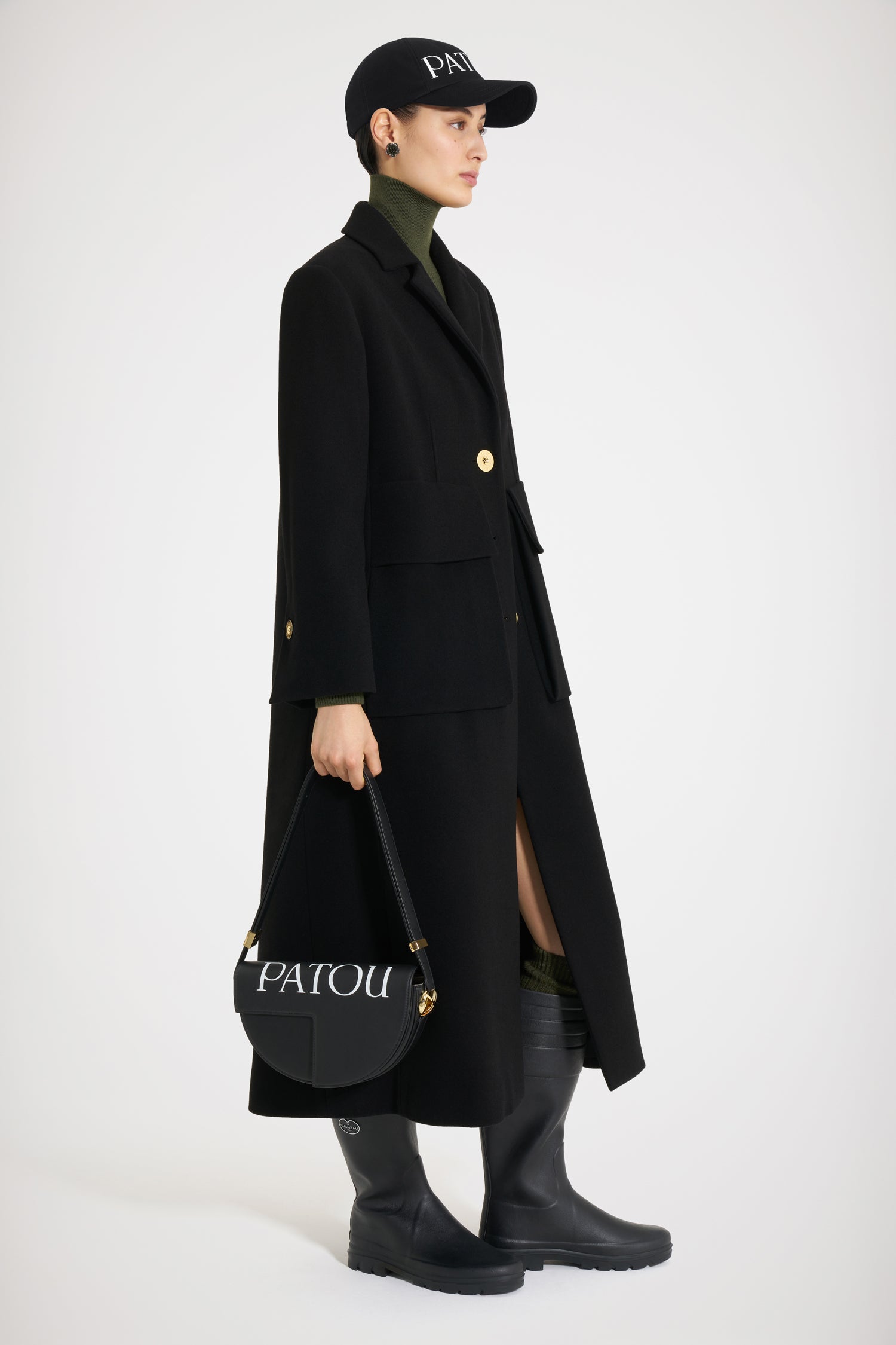 Patou H22CO0150003999B manteau laine noir poches maxi