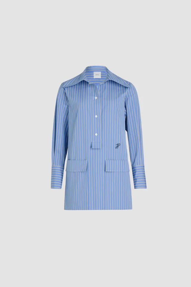 Patou DR164 robe chemise mini Heritage Blue Stripes coton bio