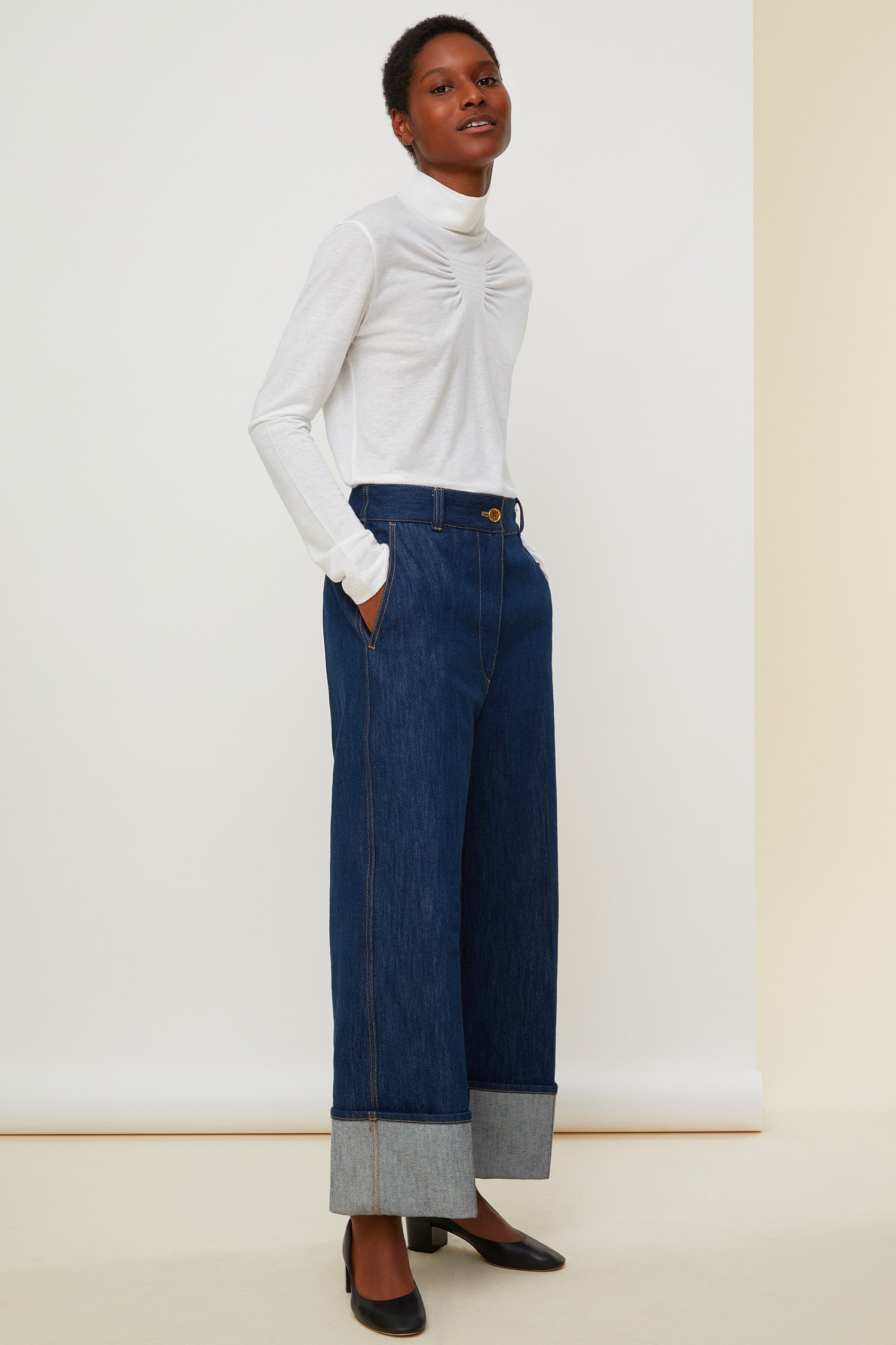 Patou JE012 top jersey laine blanc col montant M