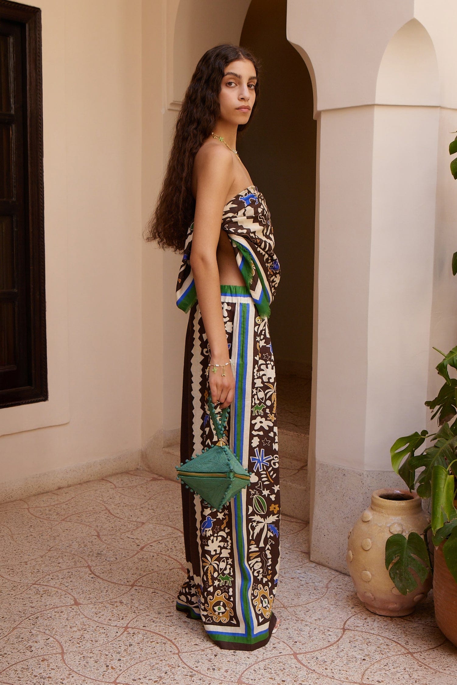 Alemais Maroc Relaxed pantalon lin large imprimé