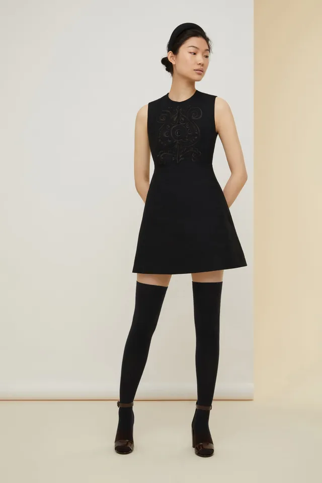 Patou A21DR0760088999B robe tweed Black brodée