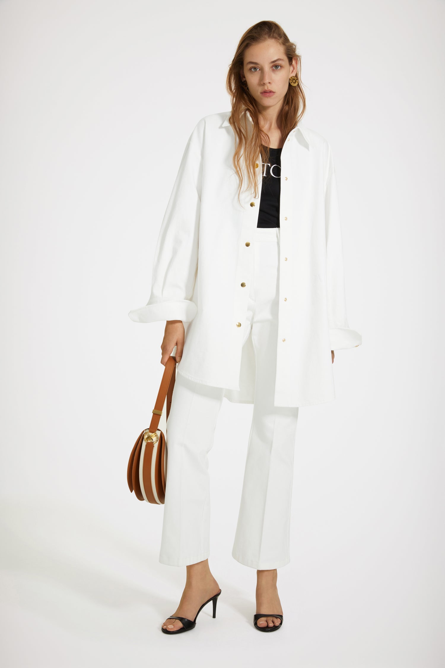 Patou TR030 pantalon blanc denim coton bio évasé
