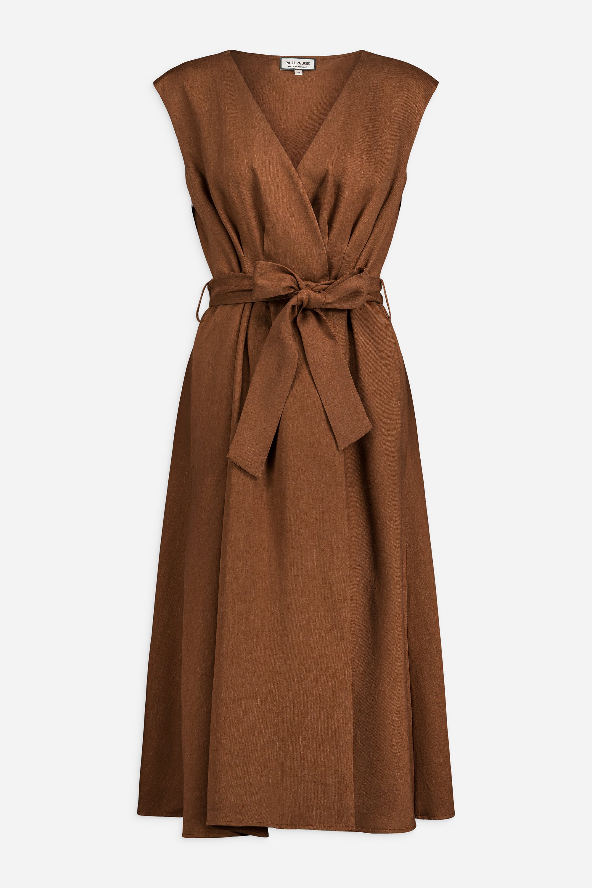 Paul & Joe Shanghai Robe midi lin sans manche vert foncé