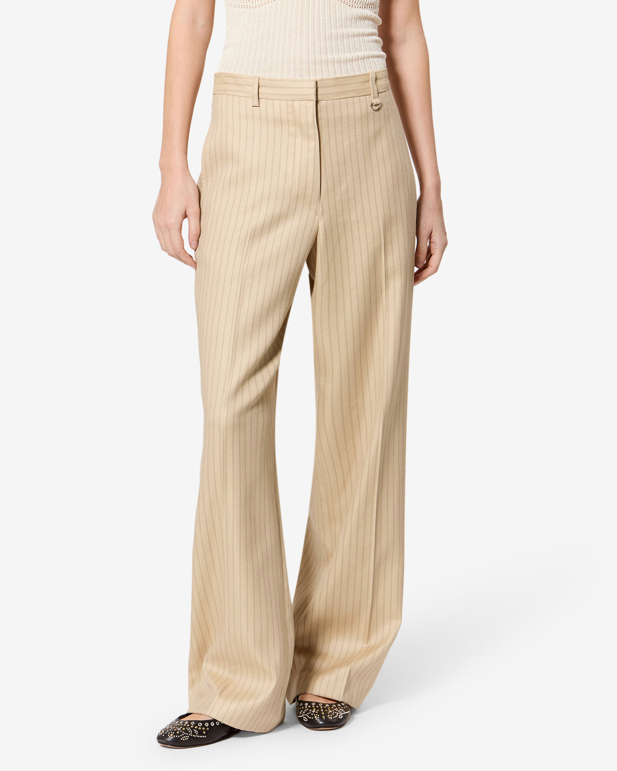 Isabel Marant Noanda pantalon laine beige à rayures