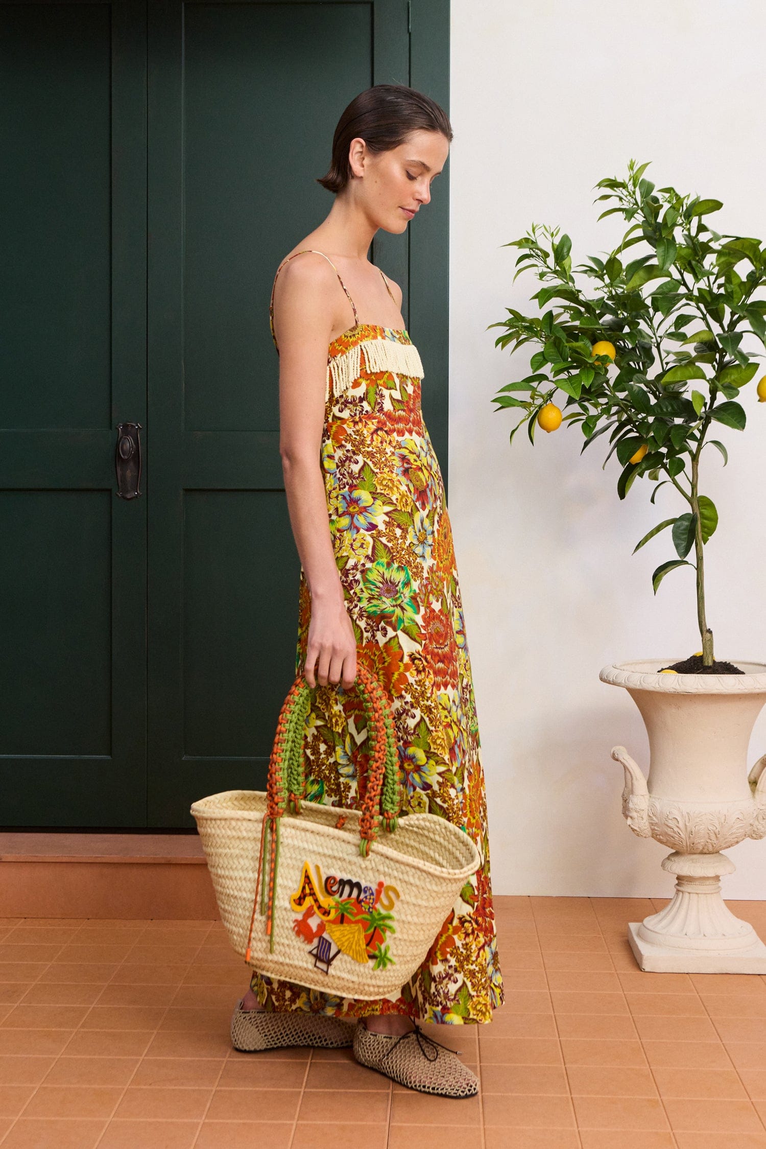 Alemäis Lana Square Neck robe midi lin floral