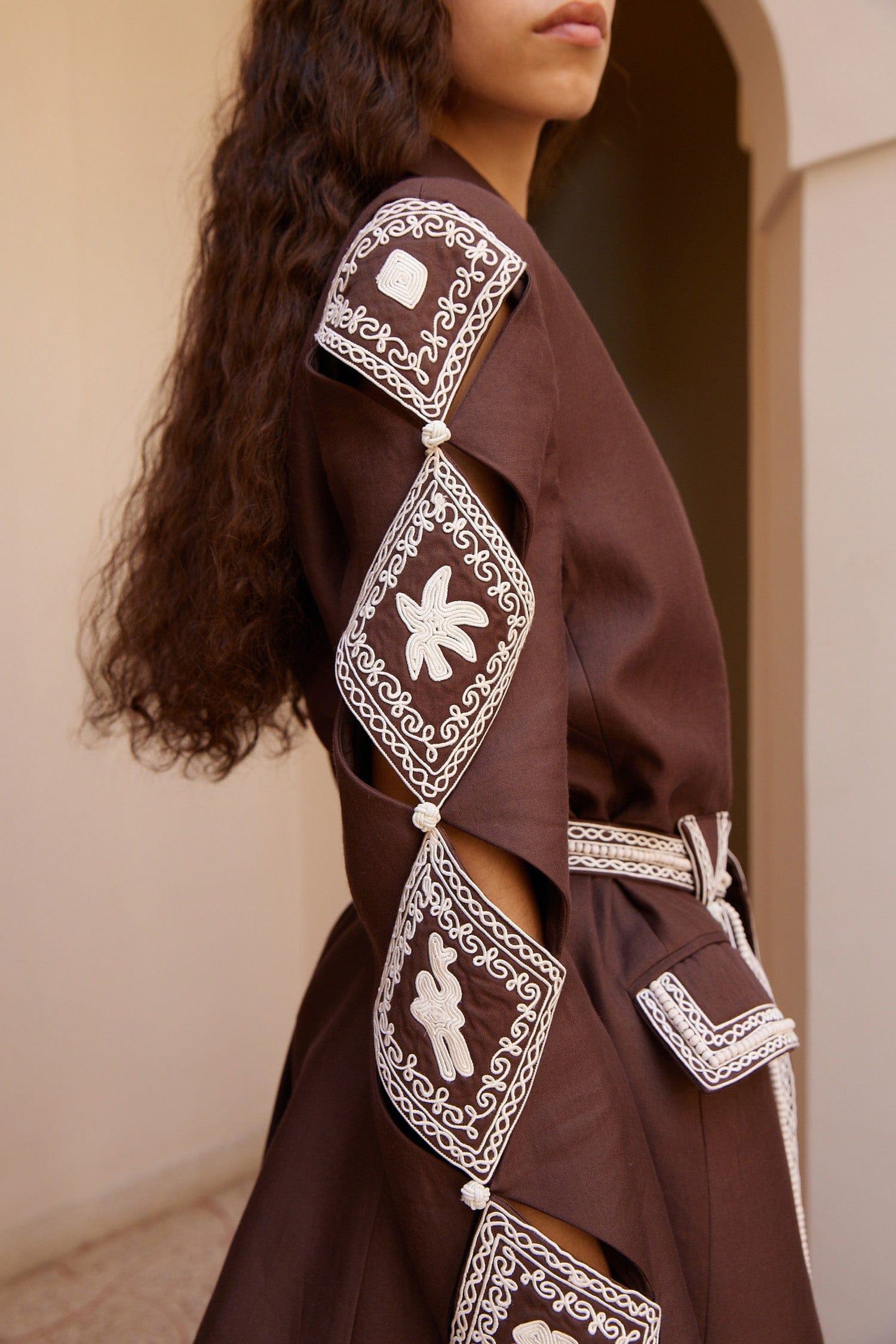 Alemais Leandra Corded Blazer lin soie taille 10 brodé