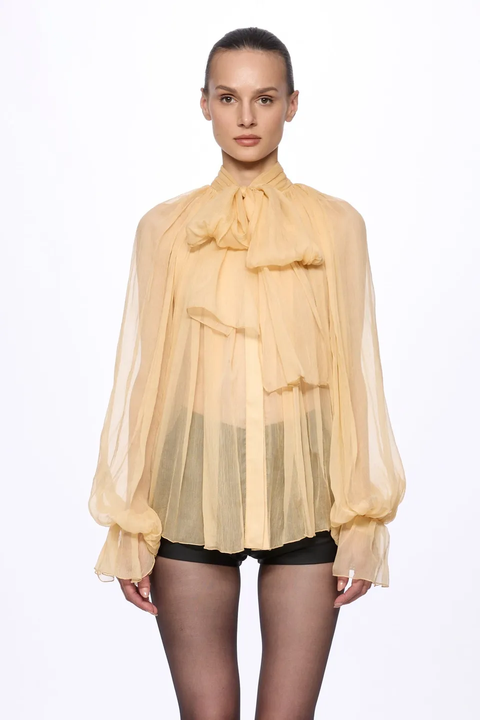 ATU Body Couture Yellow Gold Silk Chiffon Shirt chemise