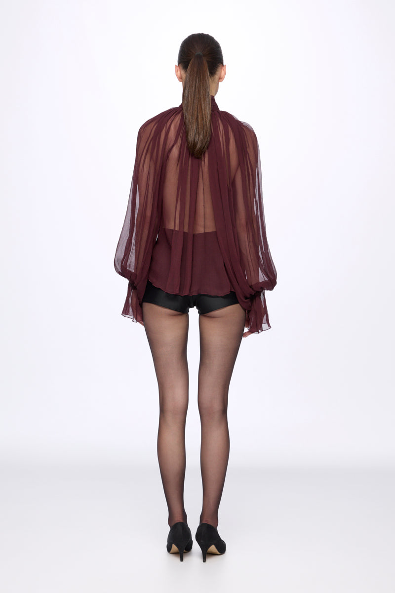 ATU Body Couture SILK chemise soie bordeaux foulard boutons