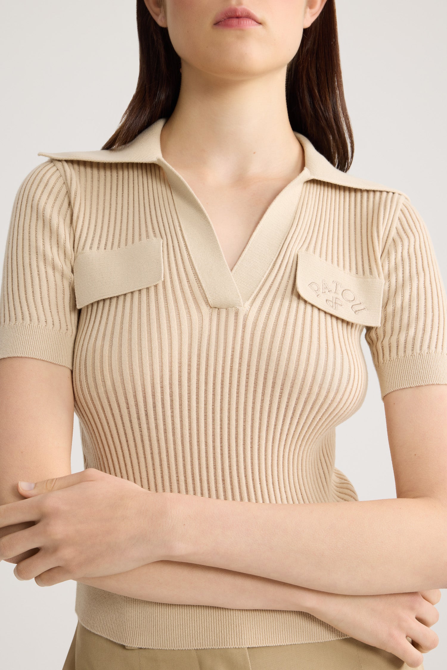 Patou P26KN3418094124B polo beige brodé coton