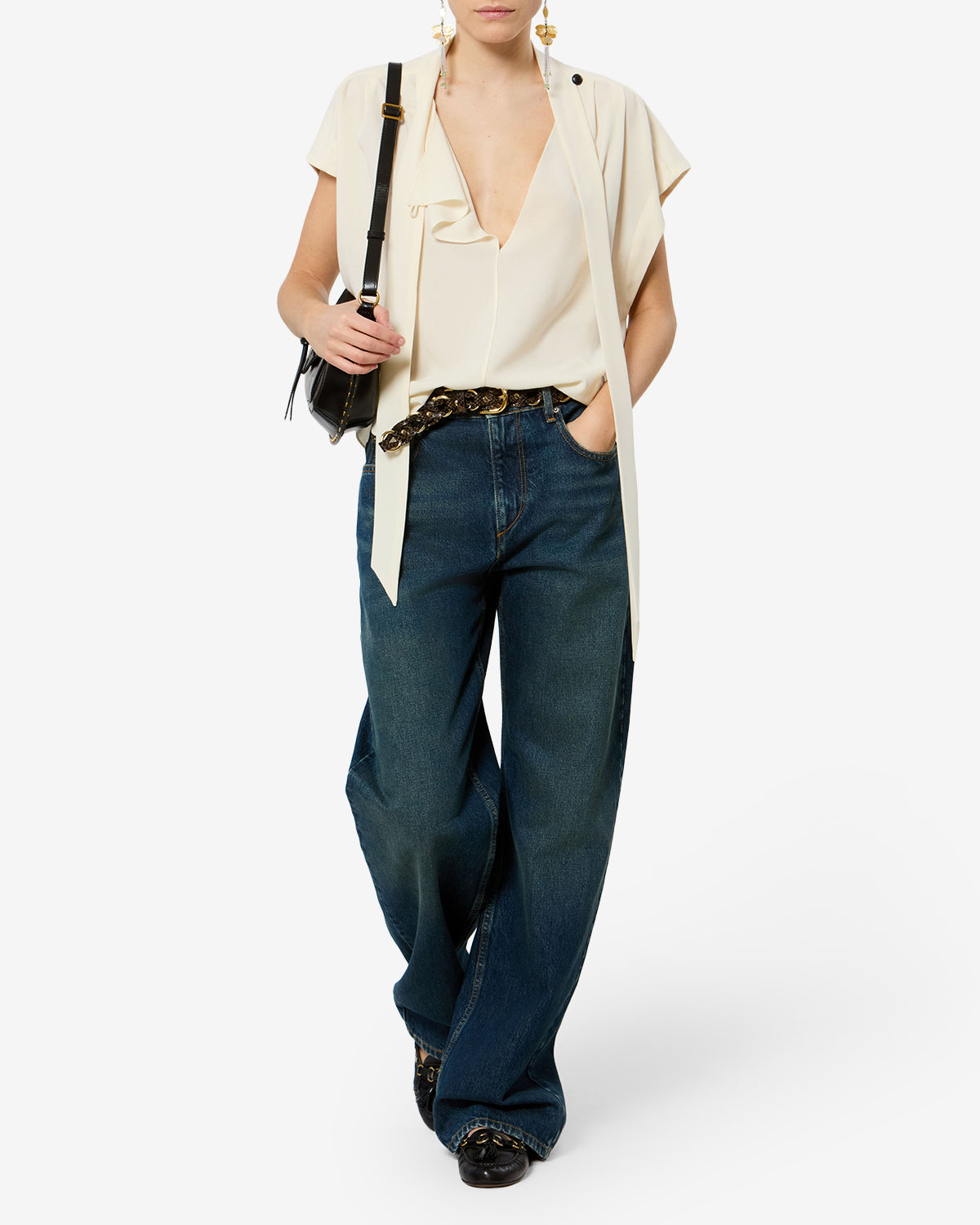 Isabel Marant Selene top blouse crêpe écru lavallière