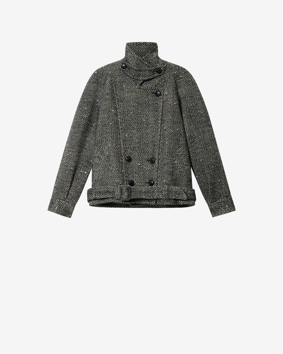 Isabel Marant Elvane manteau laine écru et noir chevrons