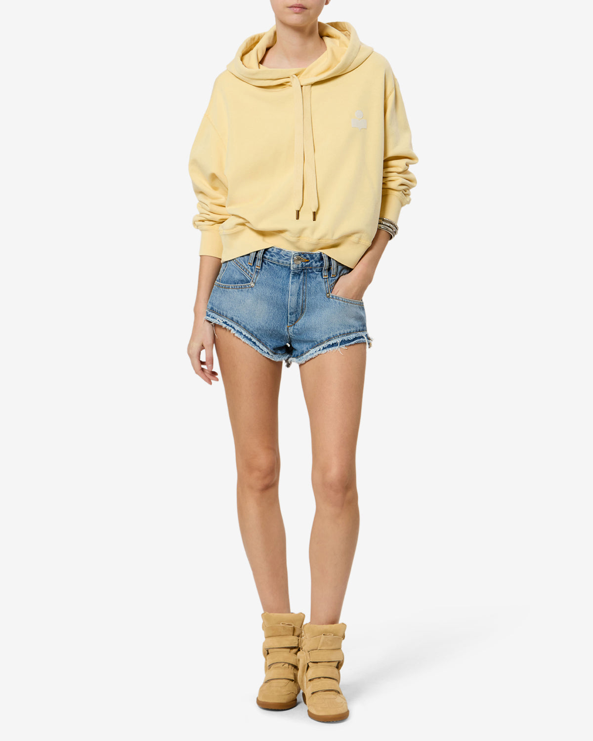 Isabel Marant Salmy SW0200FA sweat capuche jaune écru logo