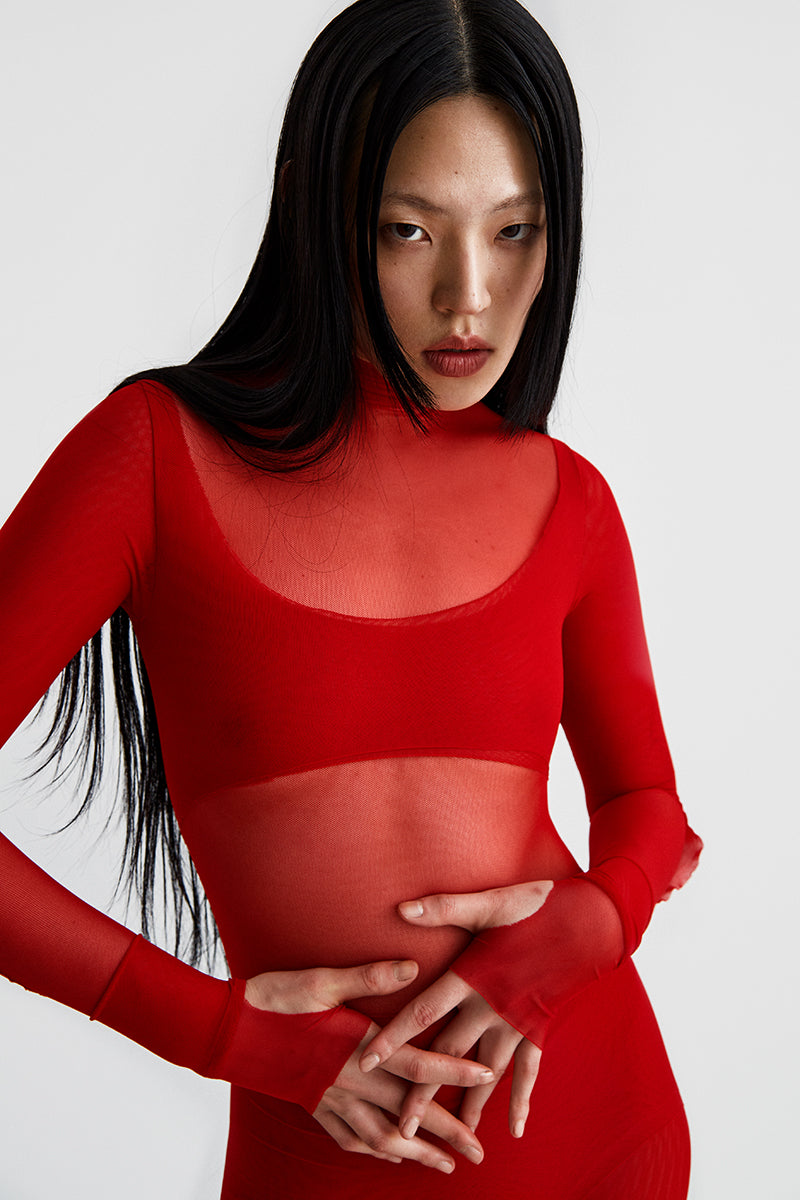 ATU Body Couture Soulmate Catsuit combi tulle rouge S