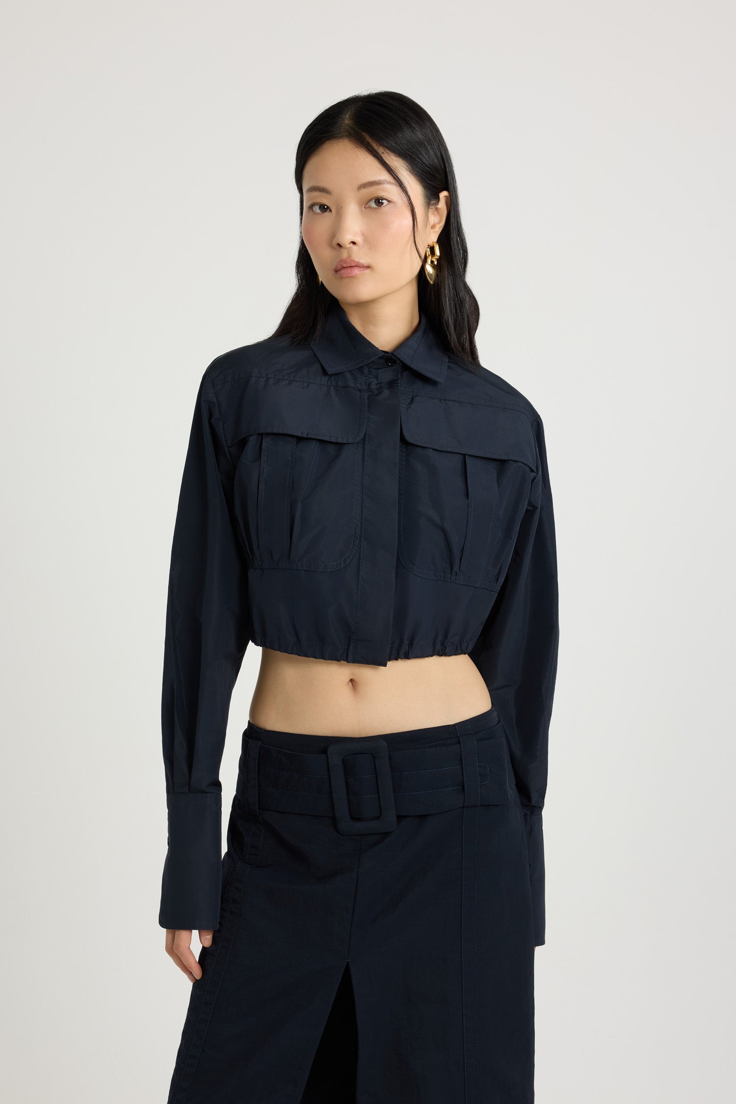 Patou chemise safari courte faille recyclée bleu Navy Black