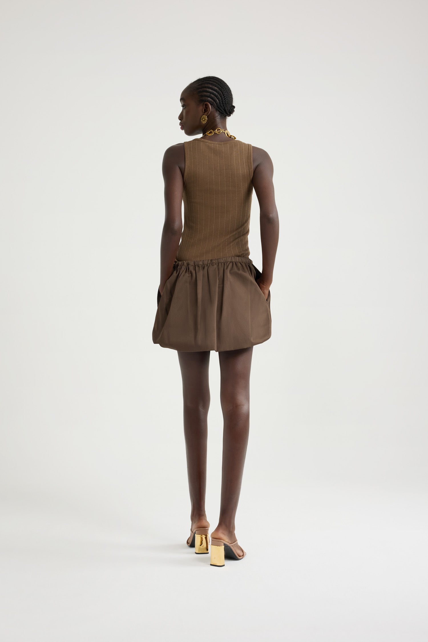 Patou P25SK081 mini jupe coton bio marron Java