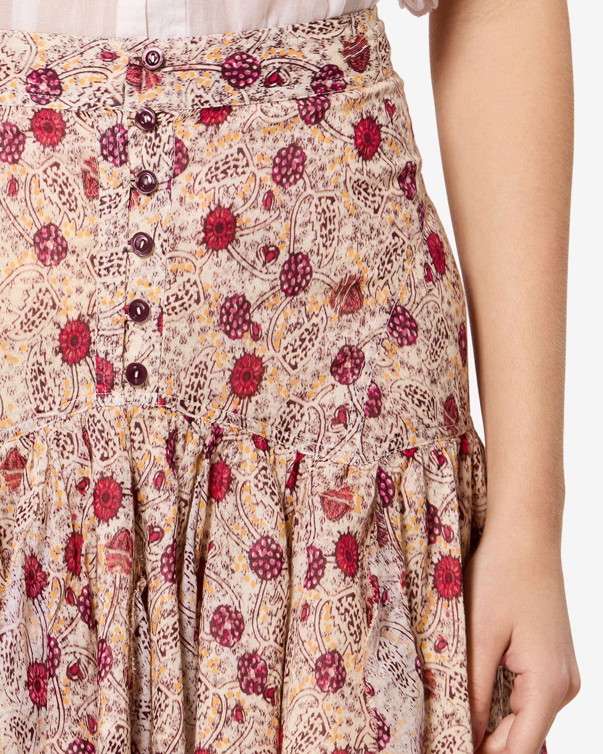 Isabel Marant Daneen Jupe Coton écru-framboise