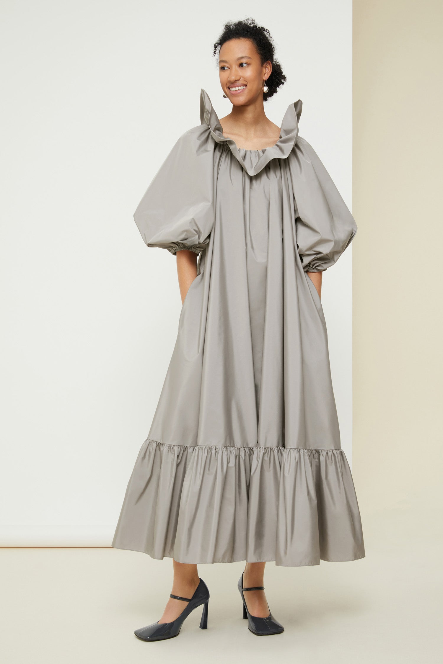 Patou DR059 robe maxi grise faille éco ceinture amovible