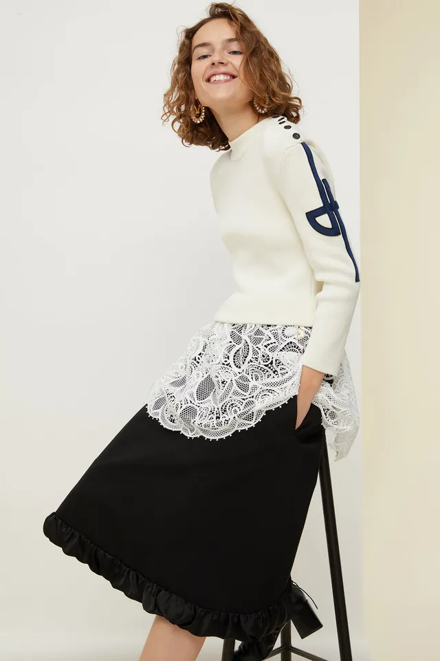 Patou P20KN015 pull coton guipure crème S