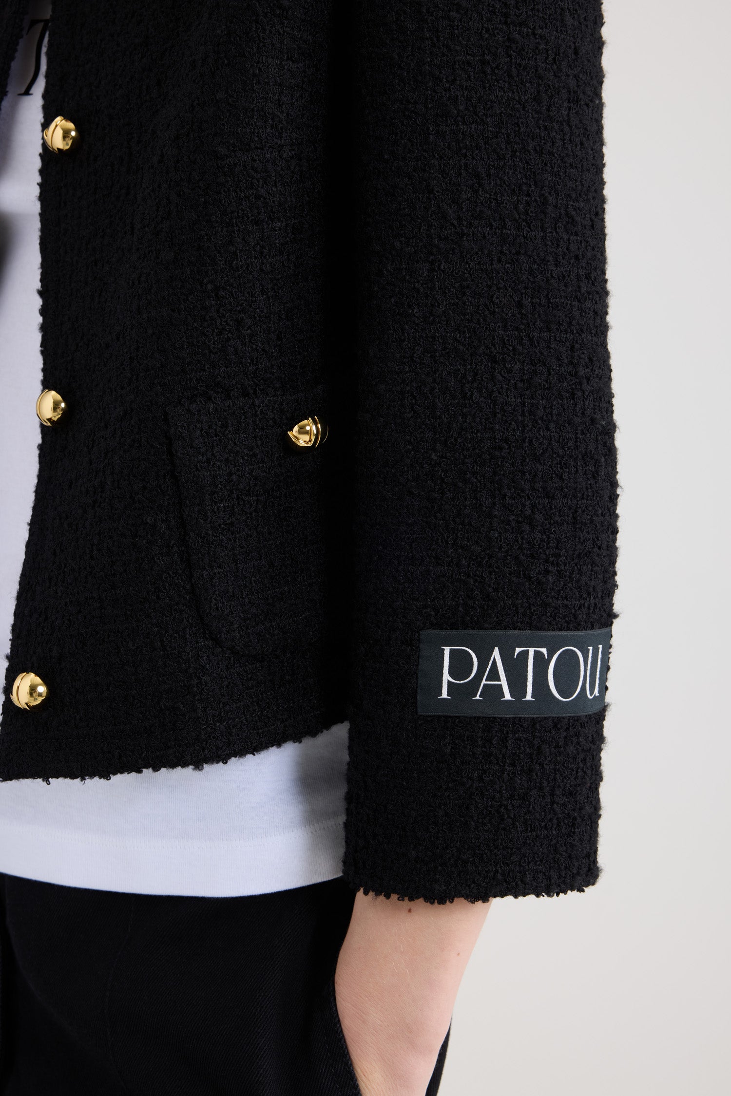 Patou JA062 veste tweed noir courte sans col laine