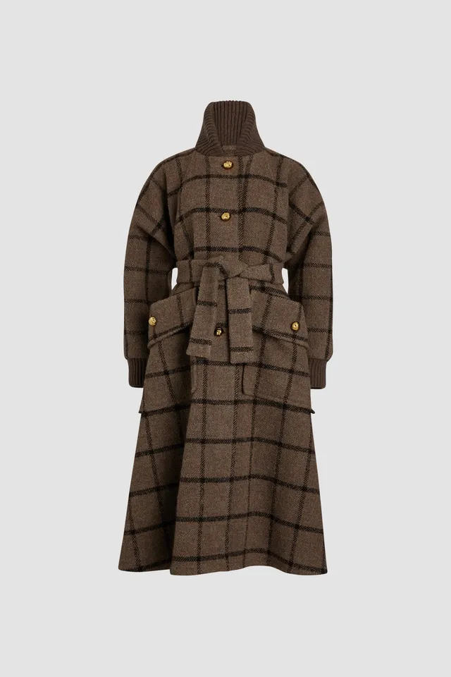 Patou H24CO02201845061 manteau gris à carreaux laine recyclée