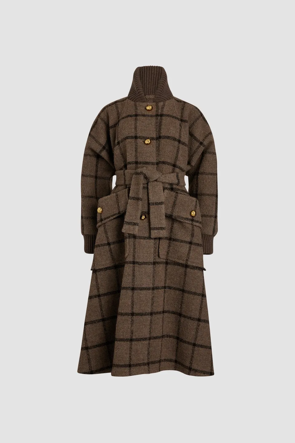 Patou H24CO02201845061 manteau gris à carreaux laine recyclée