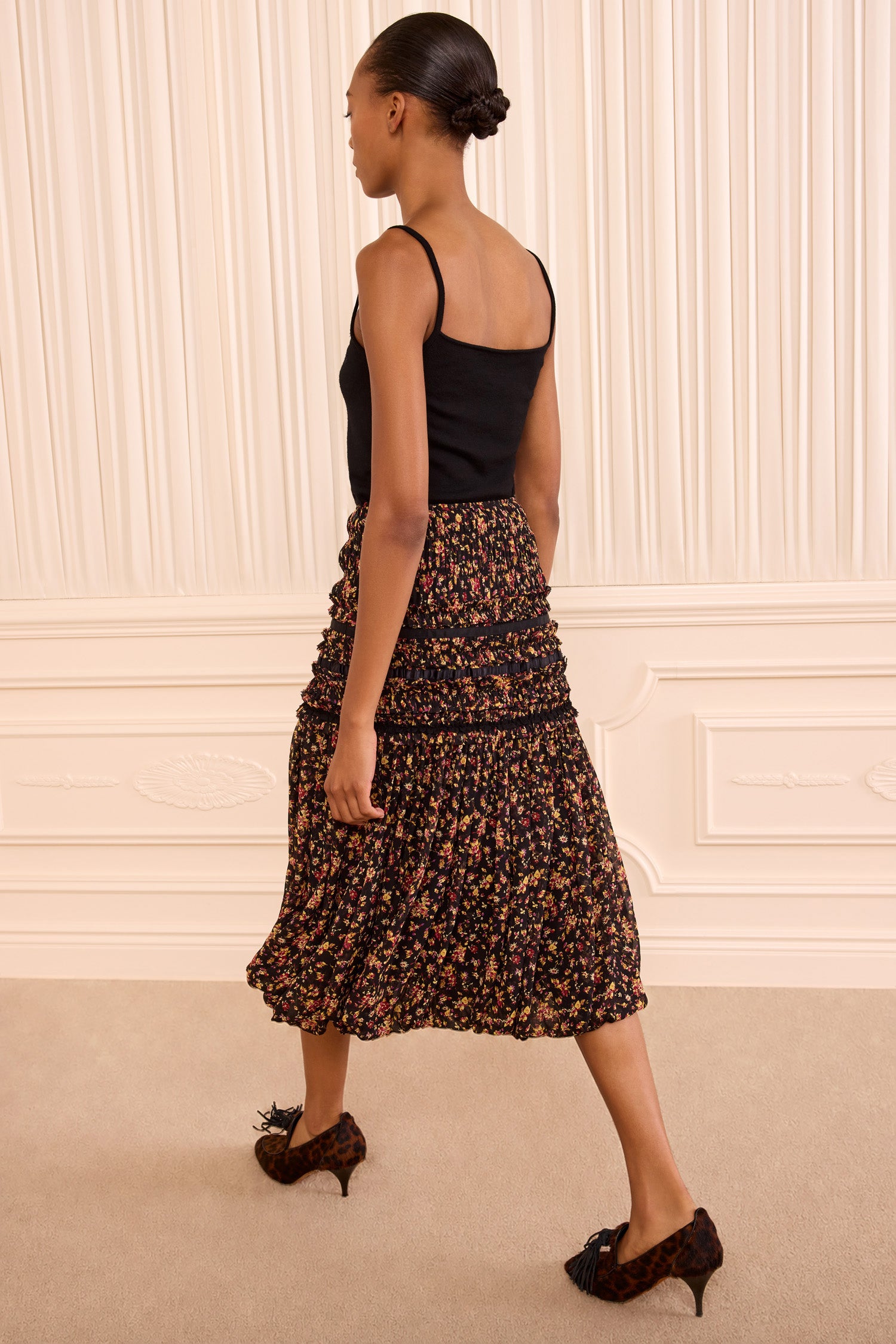 Ulla Johnson Auden FA260317 jupe midi Noir Mille Fleur soie