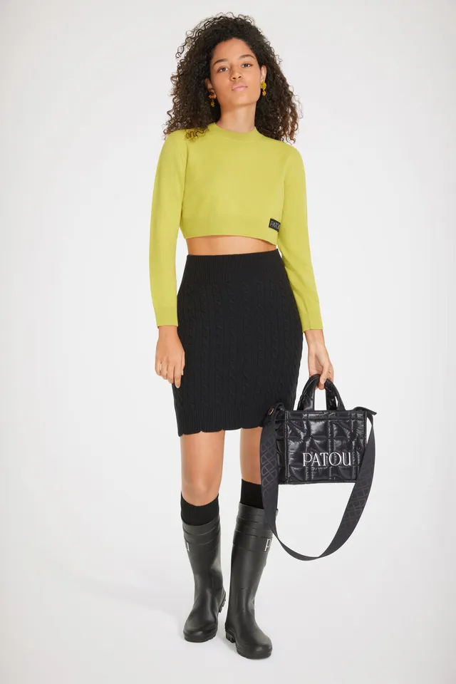 Patou H22KN107 jupe maille torsade noire laine