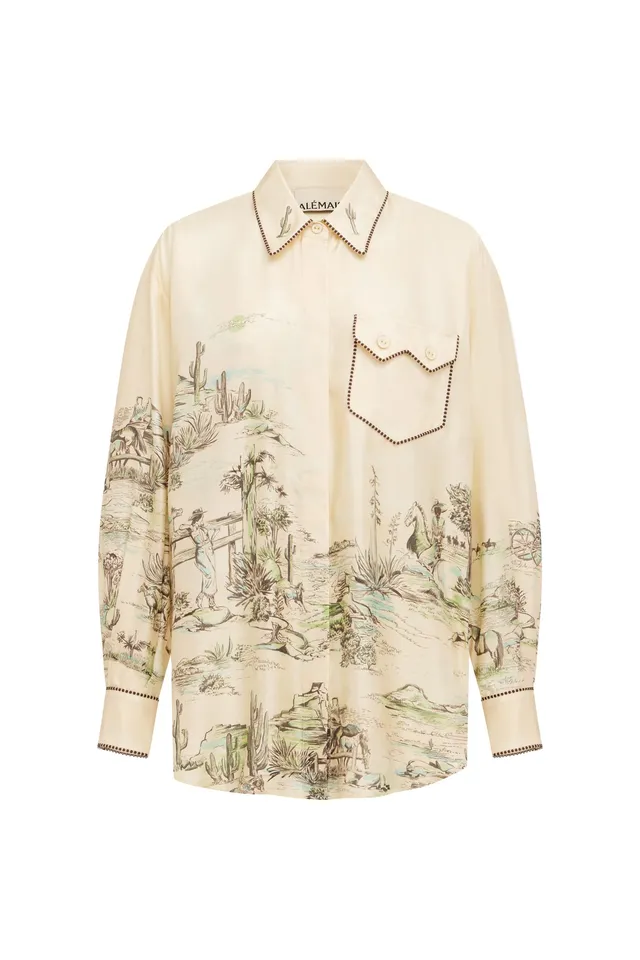 Alemaïs Scout chemise soie coupe décontractée imprimée