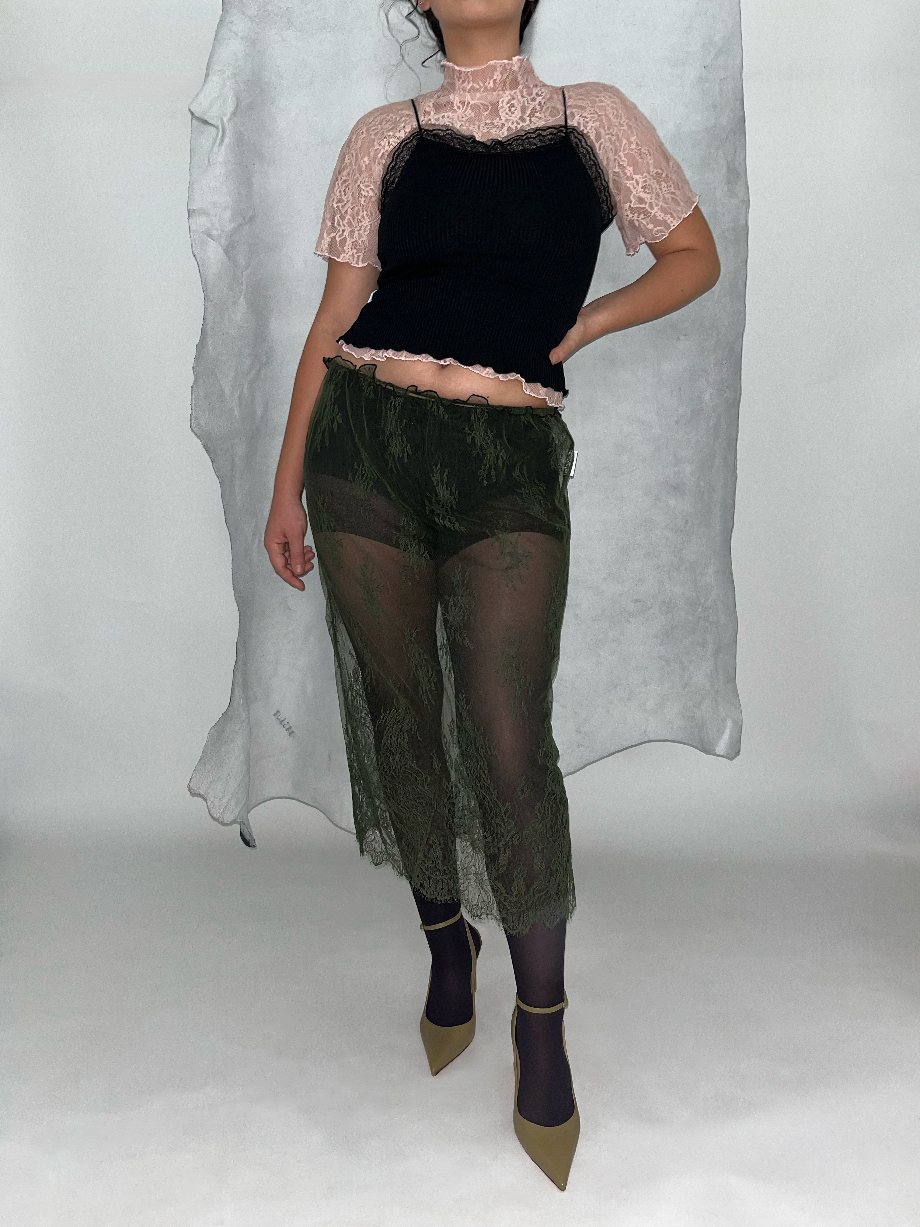 Ester Manas Skirts jupe dentelle Calais verte midi