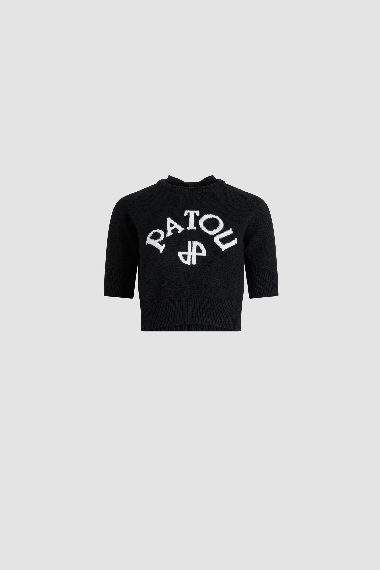 Patou KN303 pull cropped noir laine cachemire logo