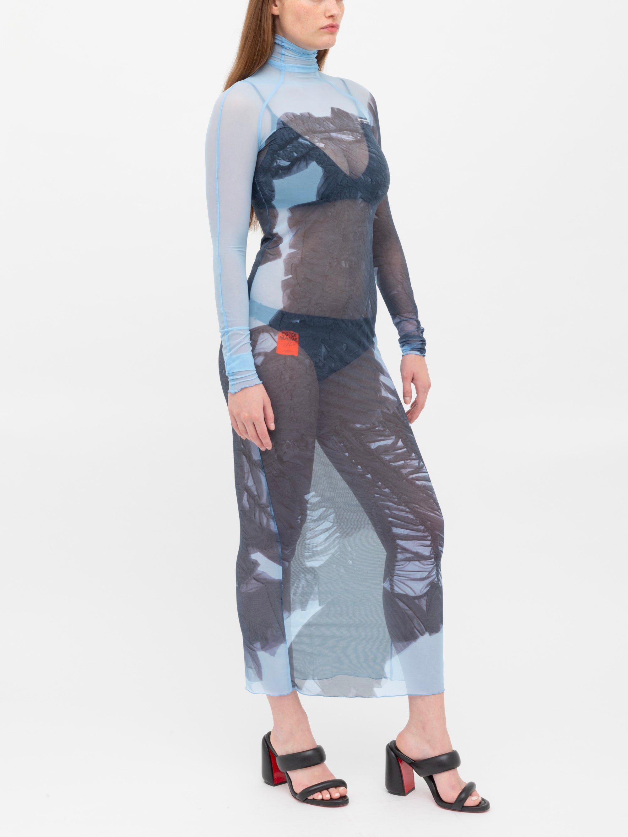 Ester Manas Mesh Print Long Dress robe longue Blue Scan
