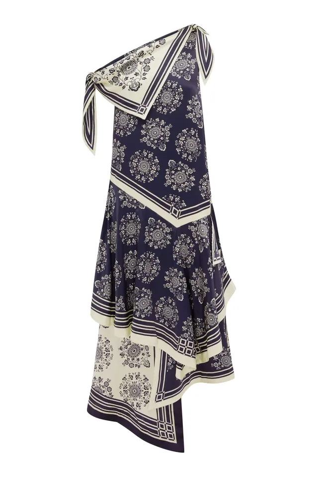Alemäis Banderra Silk Scarf Dress robe midi soie taille 8