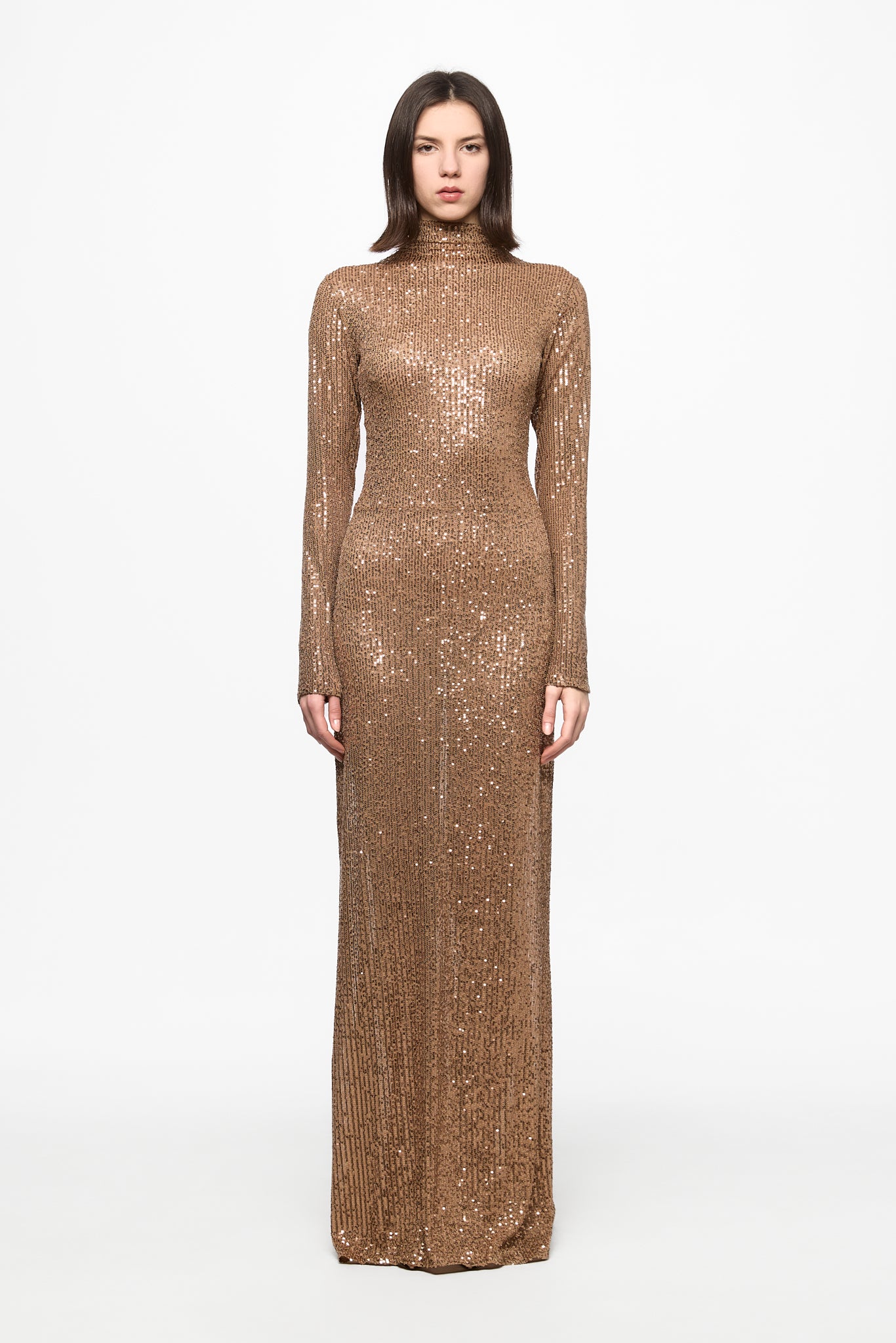 ATU Body Couture Sequins and Feathers robe sequins marron plumes