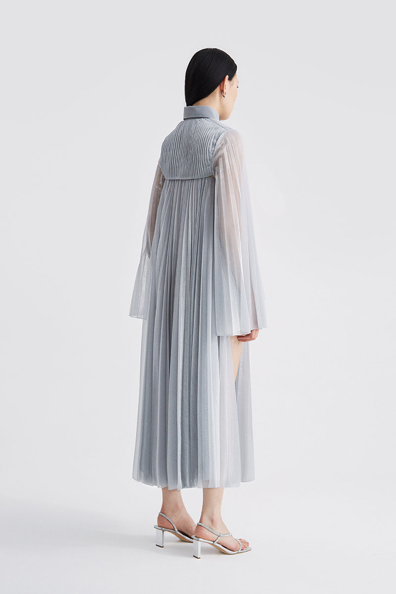 ATU Body Couture Affection Pleated Dress robe longue argentée S