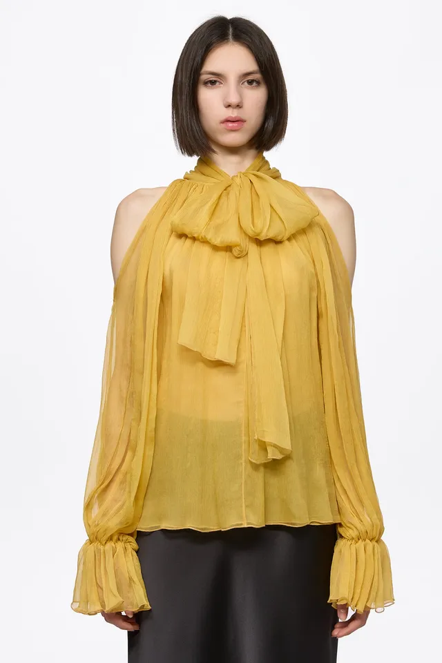 ATU Body Couture SILK chemise Yellow chiffon shirt soie jaune