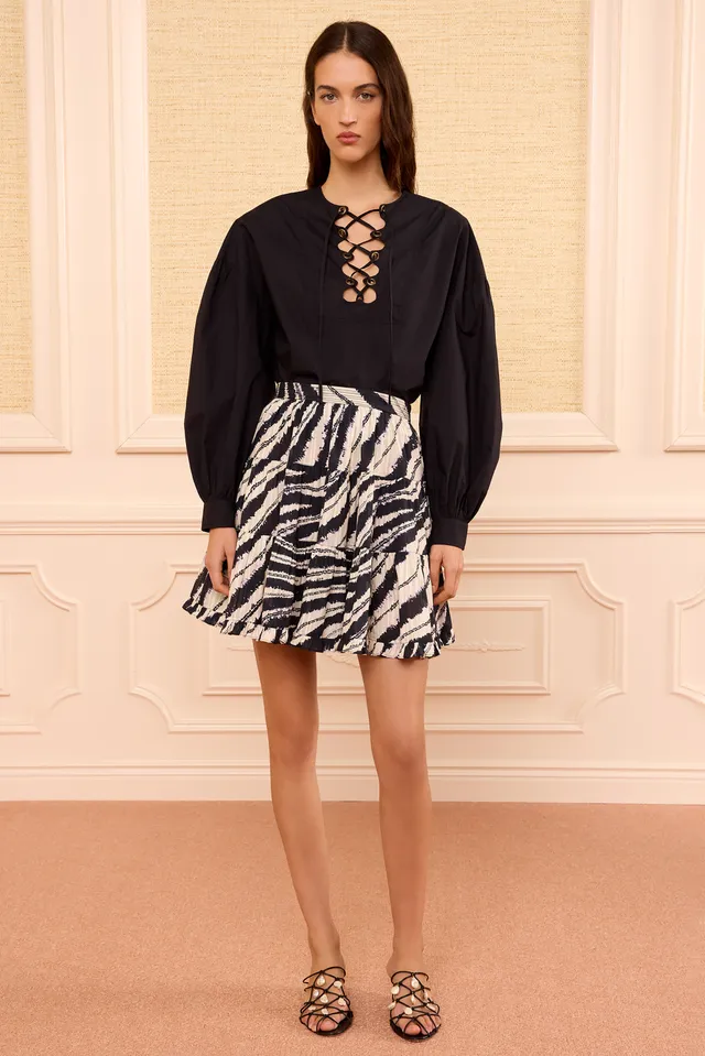 Ulla Johnson Oriane mini jupe Shibori Wave volants poches